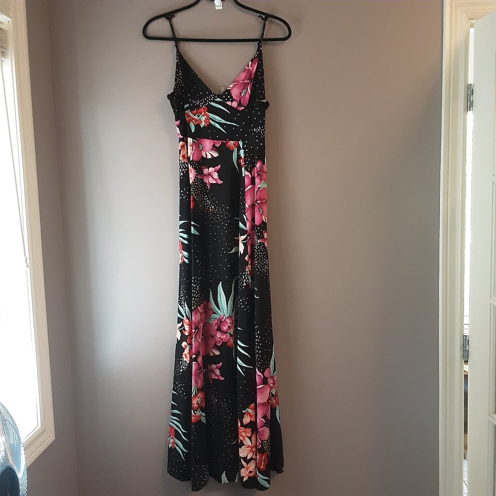Forever 21 Boho Floral Summer Maxi Dress, Black Pink Green | Medium